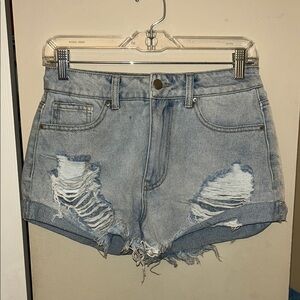 Fashion Nova Blue Distressed Jean Shorts